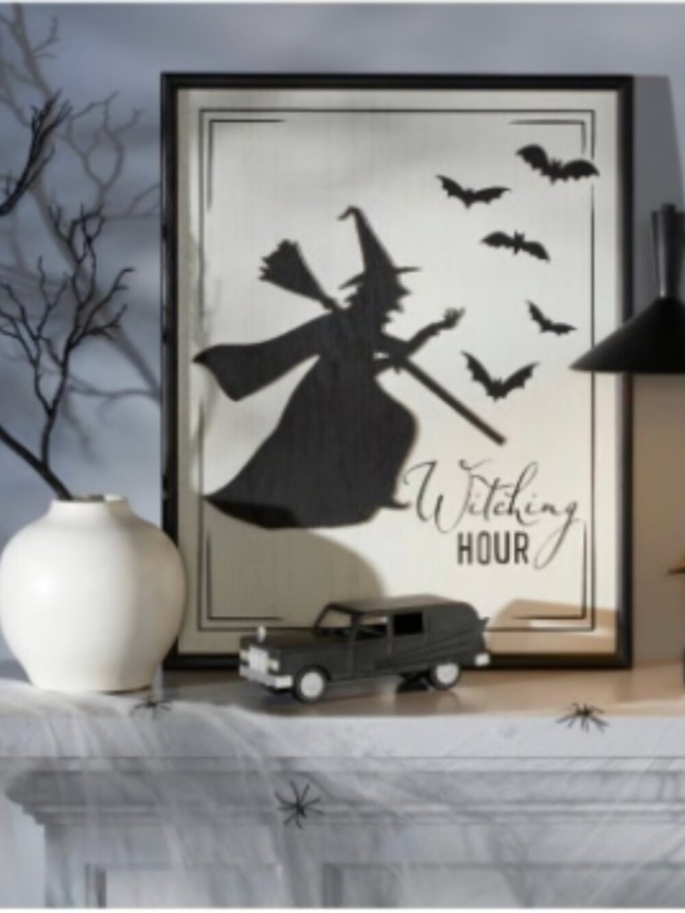 Witching Hour Large Wood Spooky Black & White silhouette Halloween Sign Picture